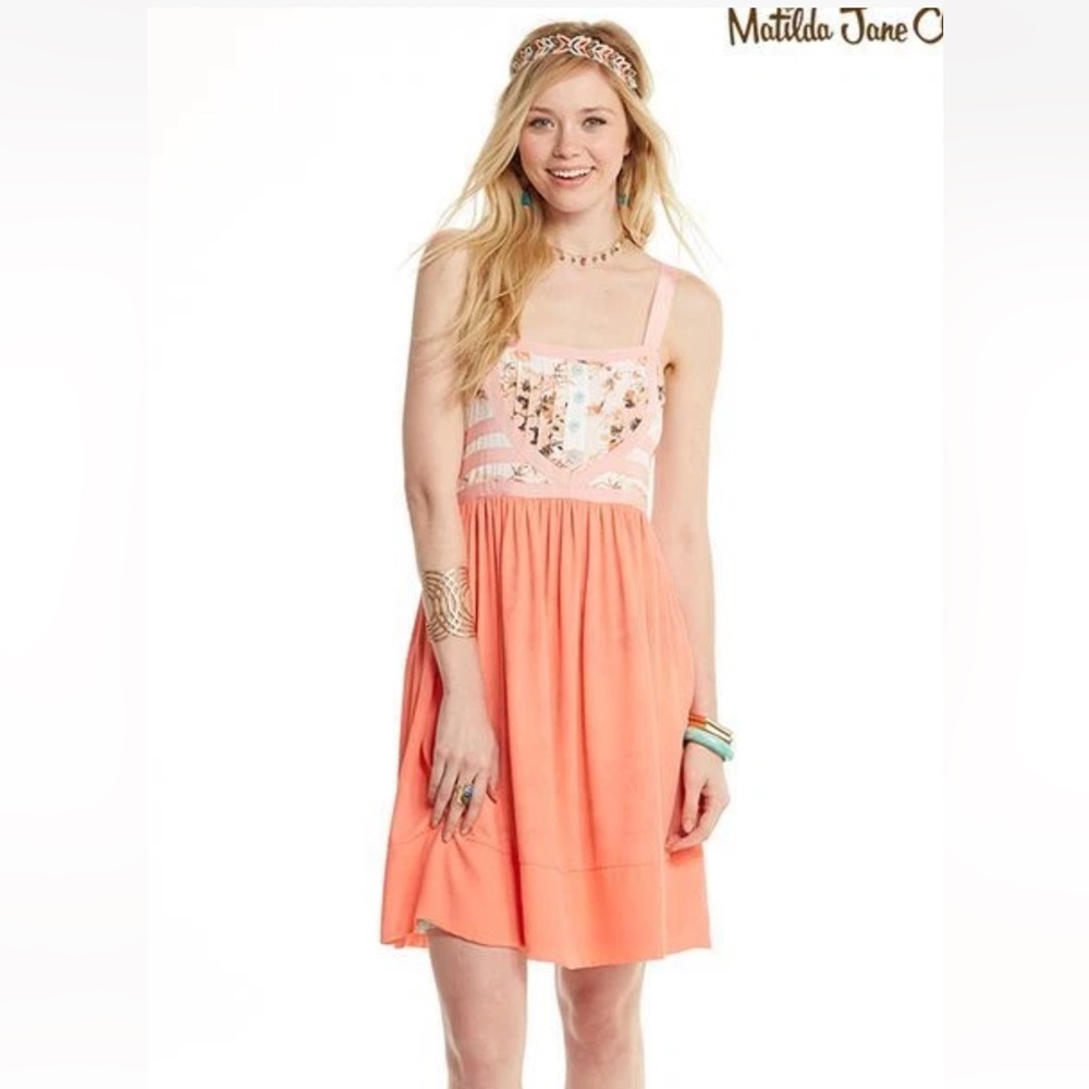 Matilda Jane Honeyed Elegance Floral Embroidered Pink & Coral Dress Size S